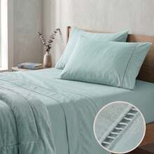 400 Thread Count 3-Piece Bedding Set With Fitted Sheet And Pillowcases, Soft Touch, Everyday Comfort, Single, Full, Queen, King - Mint Blue - View 2