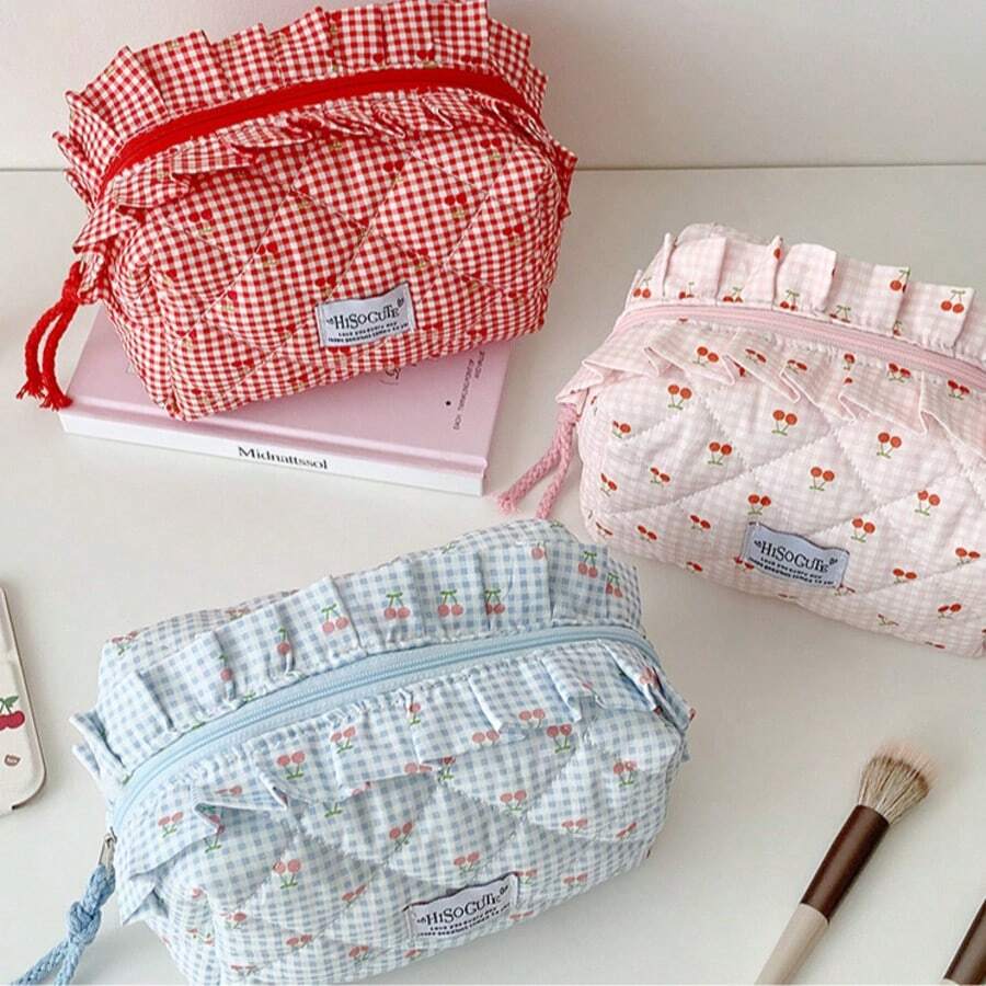 1个格子化妆包，时尚旅行洗漱用品收纳整理包 - 彩色 - 查看 1