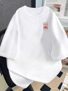 女士休闲短袖T恤，亮丽的羊角面包和条纹图案，圆领，春夏上衣，女士T恤，夏秋女装，女士外套，情人节女装，女士服装，节日服装 - 白色 - 查看 2