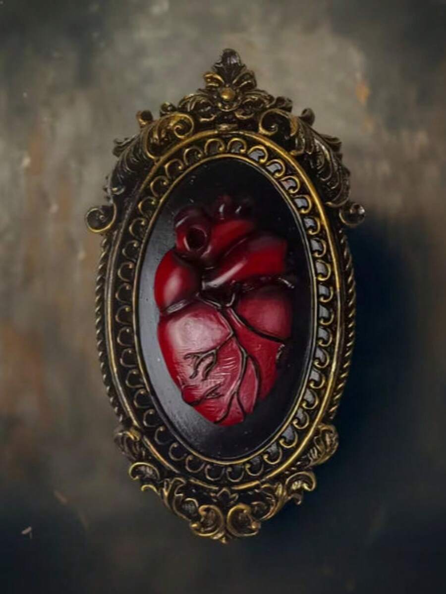1 pieza Placa colgante de estilo gótico vintage con corazón, decoración de pared de corazón burdeos creativa de resina, adecuada para oficina, sala de estar, estudio, porche, decoración del hogar, adorno de estilo gótico