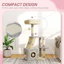 DOGAT Albero per gatti di medie dimensioni (107 cm) per gatti da interno con casetta, tiragraffi, piattaforma superiore per rilassarsi e palline da gioco – compatto, look in stile kawaii, design morbido e accogliente, centro di arrampicata e attività per gattini e gatti di piccola taglia, ideale per appartamenti e soggiorni - Grigio chiaro/beige - Visualizzare 4