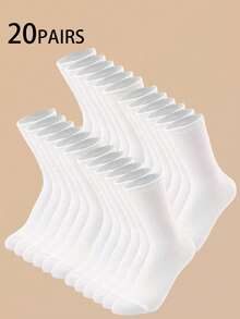 6双男士纯白色透气中筒袜，秋季 - 白色 - 查看 14
