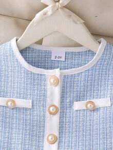 1 chiếc đầm ngắn tay bằng vải tweed thanh lịch dành cho bé gái, thích hợp mặc mùa hè. - Màu xanh nhạt - Xem 4