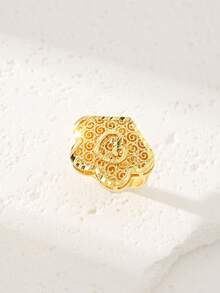 女士1枚18K镀金铜材质戒指 - 可调节开口 - 优雅高贵 - 金黃色 - 查看 4