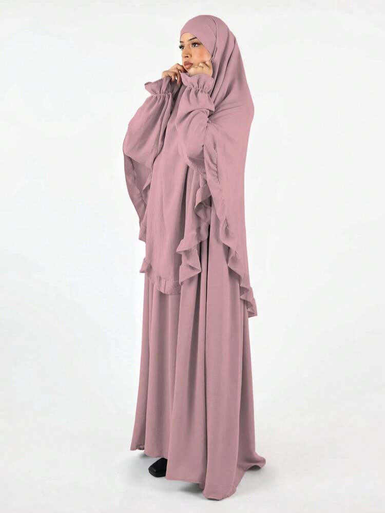 1pc Muslim Headscarf Hijab, Abaya With Pleated Hem Design, Classic Versatile For Daily Wear And Prayer - Multicolor - View 5