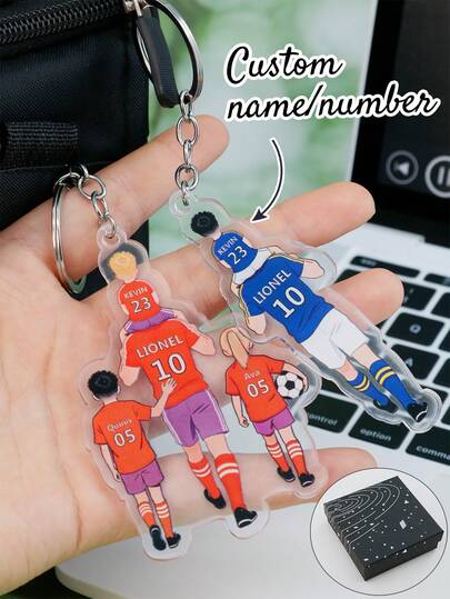 LICVIC Custom Family Team Keychain, Cartoon Jersey Style Key Chain Keychains, Personalized Name Number Charm For Bag Car Decor, Customized Name Matching Keyring For Daily Carry, Customizable Gift For Birthday, Anniversary, Father'S Day, Holiday Gift For Family & Friends