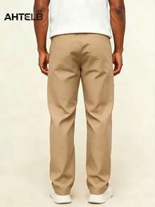 AHTELB Men's Solid Color Casual Cargo Pants, Breathable Comfortable Fashion Suitable For Outdoor Sports, Multi-Pocket Loose Straight Leg Trousers, Spring/Summer/Autumn - Khaki - View 2
