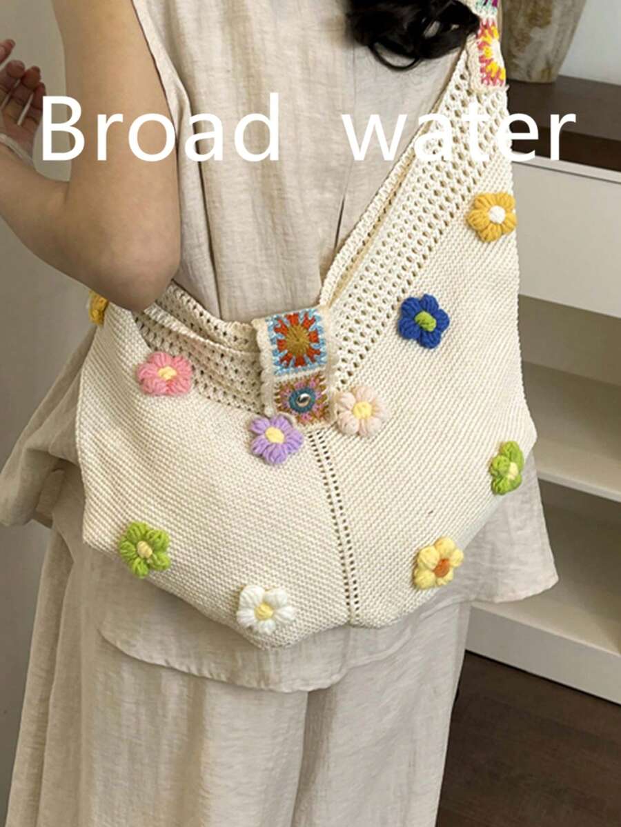 Bolso de hombro de gran capacidad, de estilo minimalista y versátil con estampado floral de punto, nuevo para el verano de 2026