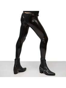 Men Sexy Patent Leather Leggings Casual Pants Shiny Leather Trousers High Elasticity Tight Little Leg Pants Nightclub Bar DS Performance Wear - Black - View 3