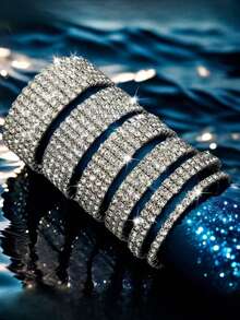 1条女士闪亮水晶弹力手链，优雅派对风格可调节手镯 - 銀白色 - 查看 1