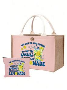 这款多色亚麻手提包套装饰有清新柠檬图案，包含一个大容量手提包和一个拉链化妆包，是一款多功能沙滩包、休闲旅行度假包、时尚旅行洗漱包和多用途购物包，适合海滩旅行、日常购物、教堂活动或外出办事。它是送给女性、家人、朋友、爱人和老师的独特礼物，也是生日、节日、派对、母亲节、度假、婚礼和返校季的理想之选。 - 彩色 - 查看 12