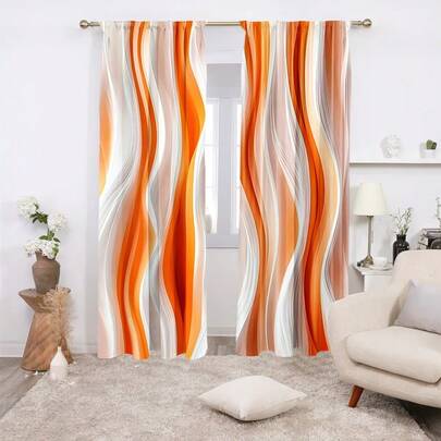 2 Pieces Modern Abstract Curtains: Gradient, Wave And Geometric Patterns To Add Charm To Your Home Decor! Vibrant Orange White Wave And Clean Geometric Blocks - Each Design Exudes Unique Artistry. Transparency (1%-40% Blackout), Ideal For Modern Spaces, They Soften Light While Providing Eye-Catching Visual Effects. Made Of High-Quality Polyester Fabric, Durable And Long-Lasting.