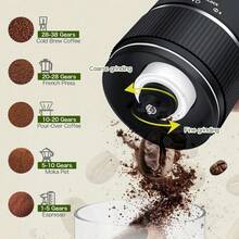 Portable Burr Coffee Grinder, Rechargeable Electric Coffee Bean Grinder With Adjustable Coarseness, Cordless Small Espresso Coffee Mill For Home Use, Travel, Camping, Office (Black) - Black - View 8