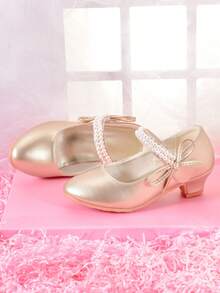Sepatu Hak Tinggi Putri untuk Anak Perempuan, Sepatu Gaun Modis untuk Pertunjukan, Pesta Ulang Tahun, Putih - Emas - View 4