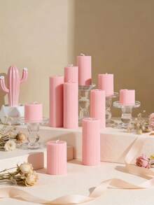 A Series Of Charming Pink Striped Candles Available In Multiple Sizes. These Candles Feature A Refined Striped Design, Exuding An Elegant And Fashionable Ambiance, Making Them Suitable For Various Occasions Such As Mother's Day Gifts, Holiday Decorations, Birthdays, Graduations, Candlelight Dinners, Proposals, Home Decor Accents, And Couple's Gifts. - 1PC - View 9