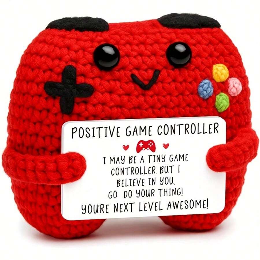 Positive Energy Crocheted Game Controller Decor | Inspiring Handmade Gift With Motivational Card | Creative Game Room Decoration, Suitable For Gamers - Multicolor - View 1