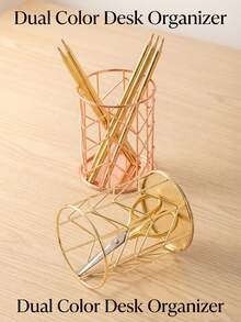 1pc Metal Hollow Pen Holder, Minimalist Style Cosmetic Storage - Multicolor - View 3