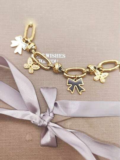 1条18K镀金不锈钢蝴蝶链手链，男女皆宜，日常佩戴，奢华百搭