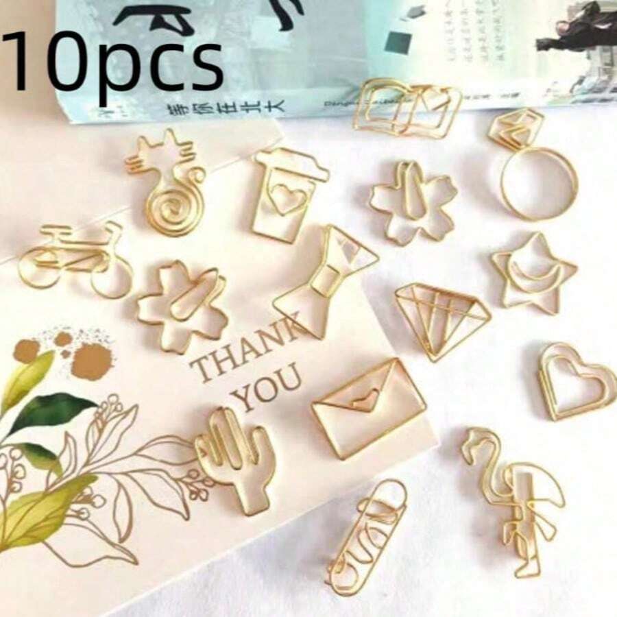 10pcs Assorted Color Asymmetric Shaped Paper Clips, Creative Office Supplies Bookmarks And Paper Clips, Unique Shaped Metal Clips, Durable Metal Material, Suitable For Office, School, Home And Gifts, Essential Fashion Product For Files And Bookmarks