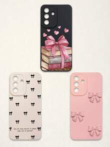 3pcs Bowknot Phone Cases, Soft TPU Full Coverage Anti-Drop Cases With Precise Cutouts, Featuring 3D Rhinestone Bowknot, Healing English Slogan, Hand-Painted Heart Pattern, Suitable For IPhone & Galaxy, Great Gift For Birthday, Holiday, Best Friends - Multicolor - View 48