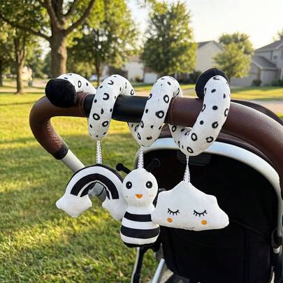 1pc Baby Doll, Suitable For Stroller And Car Seat, High Contrast Black And White Sensory Plush Animal Doll, Newborn Soft Rattle Doll, Infant Squeeze Doll, Baby Gift, Birthday Gift, Room Decor, Baby Essentials, Best Mother's Day Gift, Baby Activity Gift