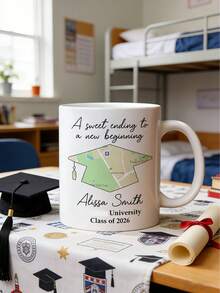 Customized University Graduation Memorial Mug, Personalized Name Map Graduation Cap Coffee Cup, This Graduation Gift Puts A Sweet Punctuation On A New Beginning - White - View 2