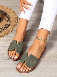 Sandalias planas casuales para mujer, estilo romano trenzado, adecuadas para primavera, verano, playa, vacaciones, vestidos, uso al aire libre - Verde - Ver 3