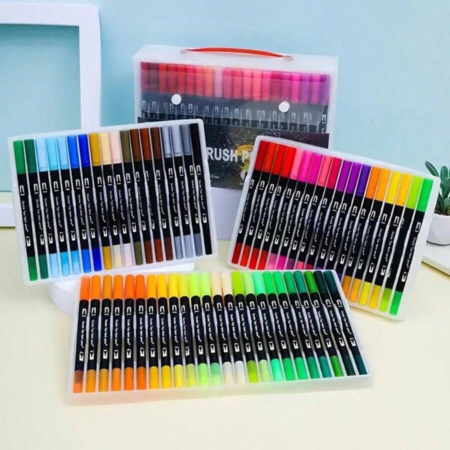 120 bút lông hai đầu, đầu bút mảnh 0.4 mm và đầu bút lông 2 mm, bút dạ, bút tô màu dành cho người lớn, sách tô màu. - Bộ - Xem 1