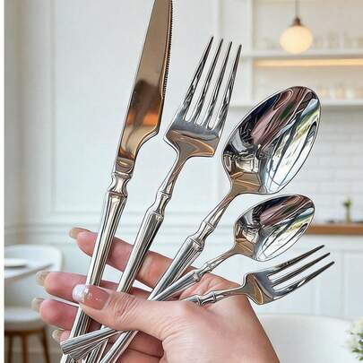 5pcs/20pcs/30pcs Stainless Steel Cutlery Set, Knife Fork Spoon Suitable For Kitchen, Restaurant, Wedding, Party, Holiday Gift