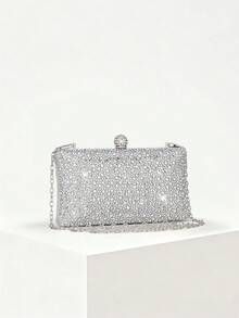 Túi xách dạ hội sang trọng đính đá lấp lánh YMI STYLE, ví cầm tay thời trang đính vương miện pha lê, được thiết kế dành cho phụ nữ thanh lịch, phù hợp cho các bữa tiệc trang trọng, đám cưới, dạ hội Giáng sinh, sinh nhật, tiệc tùng, kèm dây đeo. - Bạc - Xem 3