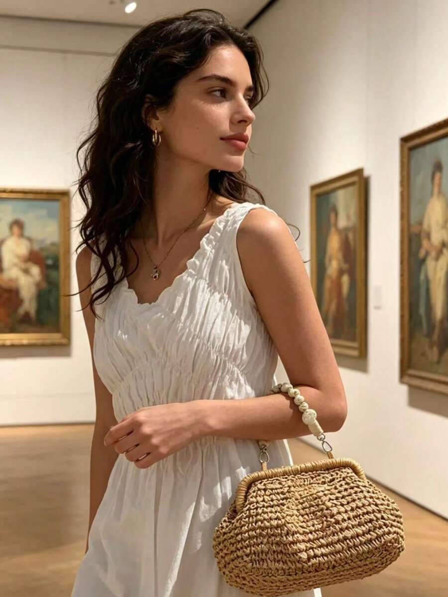 Dây đeo túi đính hạt phong cách Boho, quai xách tay đính hạt đá tự nhiên, dây đeo cổ tay có thể tháo rời dành cho túi cói, túi tote và túi đeo chéo. - Nhiều màu - Xem 1