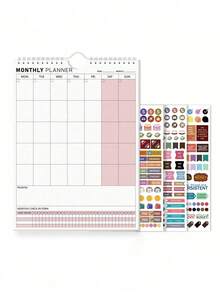 1 Spiral Bound Undated Calendar With 3 Sticker Sheets, Suitable For Home, Study, To-Do Lists, Important Projects Notes And Schedule Planning. Teacher Gift, Mother's Gift, Office Decor. - Pink - View 8