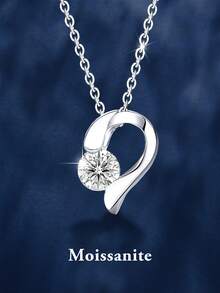 1条优雅奢华的925纯银1克拉6.5毫米莫桑石项链，适合女性日常佩戴、参加派对、情人节、母亲节、结婚纪念日等场合，也是一份精美的珠宝礼物。 - 銀色 - 查看 5