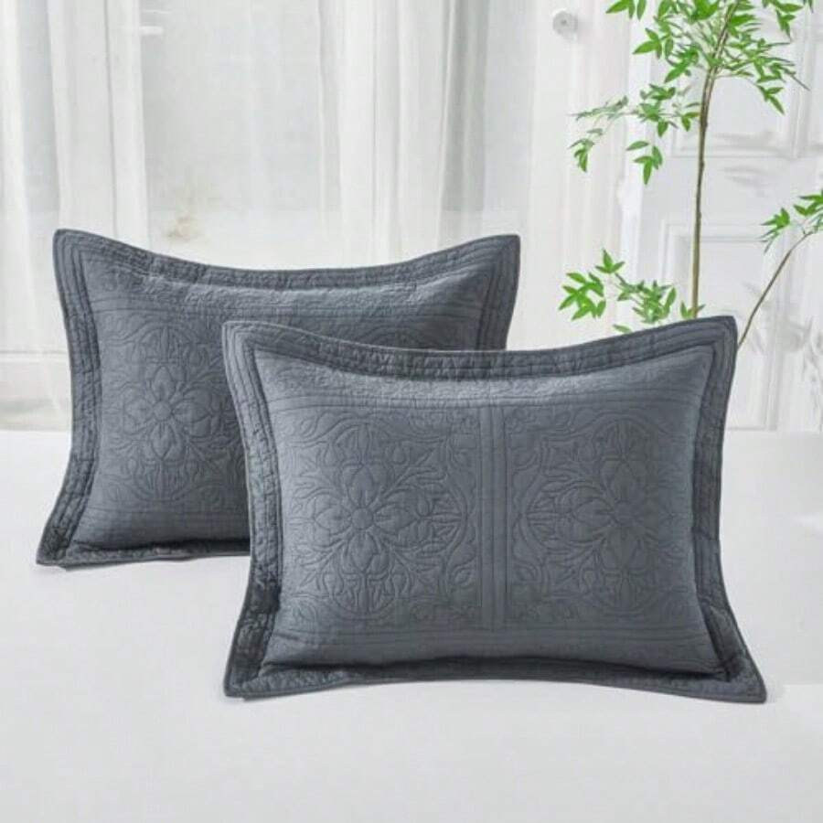 WINLIFE - Juego de 2 fundas de almohada acolchadas 100% algodón con estampado floral tamaño estándar gris oscuro - 26 x 20 Paquete de 2 - Ver 1