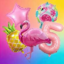 A Set Of 5 Aluminium Foil Balloons Featuring Flamingos, Pineapples, Stars And Circles, Plus Pink Numbers 0–9, Ideal For Birthday Parties, Weddings, Gender Reveal Parties, Anniversaries, Themed Parties, Housewarming Parties, - View 7