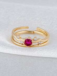 两件套优雅紫红色人造锆石戒指，适合女性日常、约会、音乐节、派对叠戴。 - 金黃色 - 查看 3