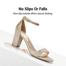 Women Chunky Low Heeled Sandals Comfortable Open Toe Ankle Strap Summer Sandals For Teenagers Daily Party Prom Wearing - 金色 - 查看 3