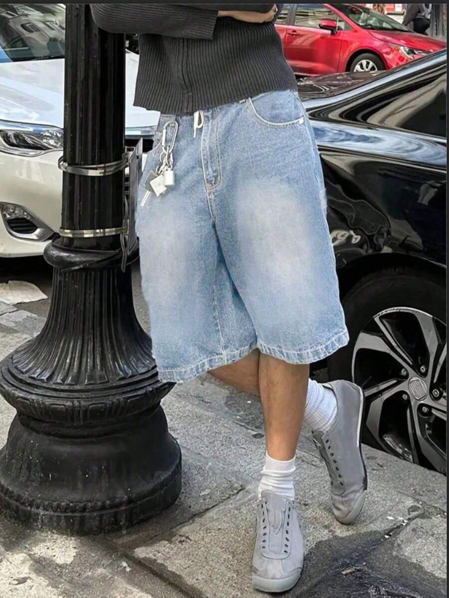 Plus Size Men's Retro Loose Denim Shorts, Casual Versatile Jeans - Light Wash - View 1