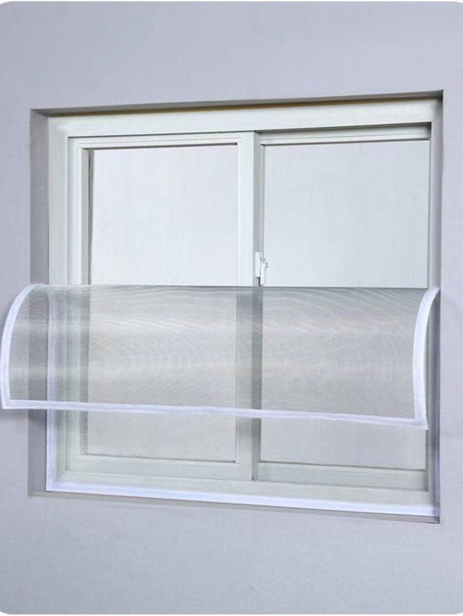 Self-Adhesive Mesh Window Screen Trim With Magic Tape, High Density Anti-Mosquito Window Curtain, Easy Install Without Drilling, Home Use - Window Screen - Gray Mesh With White Trim - View 1