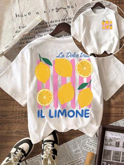 La Dolce Vita Il Limone" Top décontracté à la mode pour femmes à rayures de citron, manches courtes, col rond, nouveau modèle été 2026 frais et estival, blanc