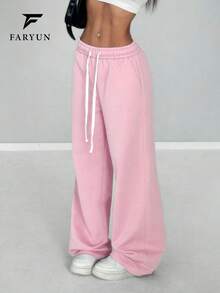Women's Outdoor Casual Solid Color Drawstring Pants, Minimalist Design Sports - Pink - View 1
