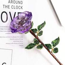 Crystal Glass Rose With Metal Stem, Decorative Single Rose, Handmade Glass Art, Home Decor, Desktop Display, Perfect Gift For Valentine's Day, Mother's Day, Women - Multicolor - View 12
