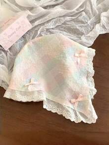 1件可爱格子网纱发箍，甜美粉色蝴蝶结蕾丝边发圈，柔软发饰 - 彩色 - 查看 7