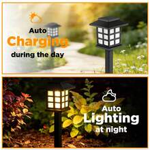 Solar House Stake Lights 2 Pack, IP65 Waterproof PP Material, Outdoor Long-Lasting Lights For Walkway Garden Path Yard Lawn Decor - 白紅光 - 查看 5