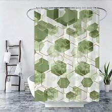 1/4pcs Set Green Bathroom Accessories, Geometric Pattern Shower Curtain Set, Modern Art Style Shower Curtain With 12 Hooks, Bathroom Rug, Bath Mat And Toilet Mat - A - View 6