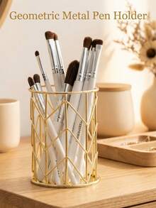 1pc Metal Hollow Pen Holder, Minimalist Style Cosmetic Storage - Multicolor - View 10