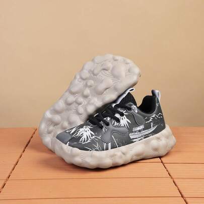 Zapatos casuales, zapatos con estilo de pintura de tinta china, zapatillas de deporte a juego de moda, zapatos con suela gruesa de plataforma