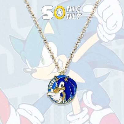 1pc Official Sonic The Hedgehog Pendant Necklace, Cute Cartoon Enamel Pendant With "SONIC ONLY" Text, Unisex Fashion Necklace For Daily Wear, Party, Collectible Gift Suitable For Sonic Game & Anime Fans (Random Style)