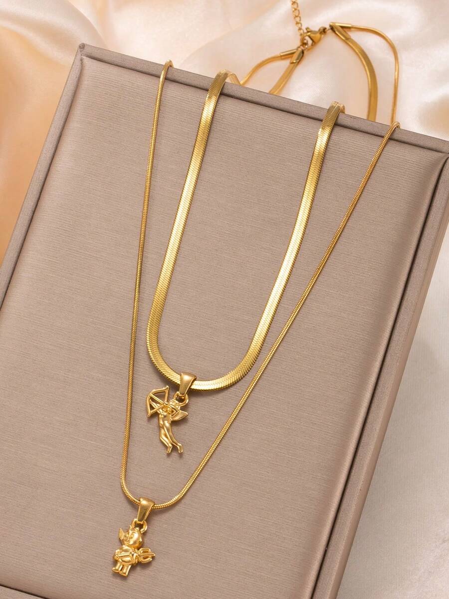 Bộ trang sức mạ vàng 18K phong cách Bohemian, mặt dây chuyền hình thiên thần và ác quỷ, trang sức đeo nhiều lớp, thích hợp làm quà tặng Ngày của Mẹ/Giáng sinh/Lễ Tạ ơn/Halloween/Đám cưới/Tiệc tùng/Hàng ngày/Đi biển, quà tặng kỷ niệm/Ngày Valentine/Sinh nhật cho phù dâu. - Vàng - Xem 1