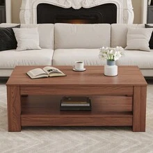 Table basse moderne à deux niveaux – Structure en panneau de fibres MDF, adaptée comme table de café pour le salon, table de chevet ou bureau - défaut - Voir 4